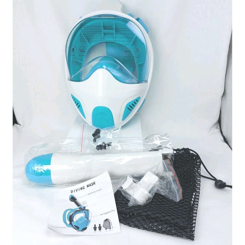 Full Face Snorkel Mask Set with Panoramic Anti-Fog Goggles‎ White/Turquoise